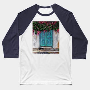 Door with Bougainvillea and a Cat Baseball T-Shirt